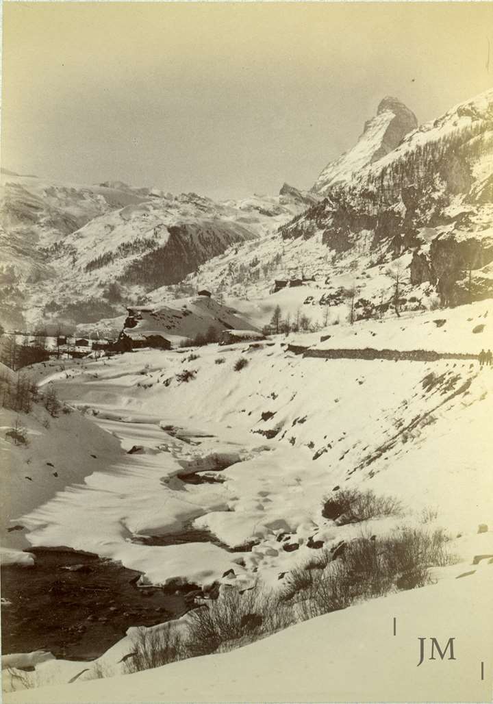 Zermatt riverbed winter with Matterhorn